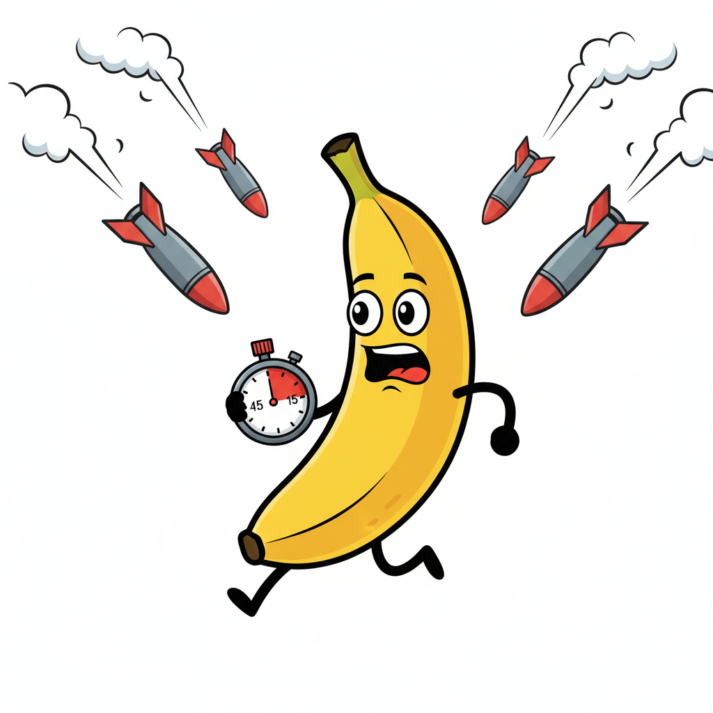 בננה רצה עם שעון עצר